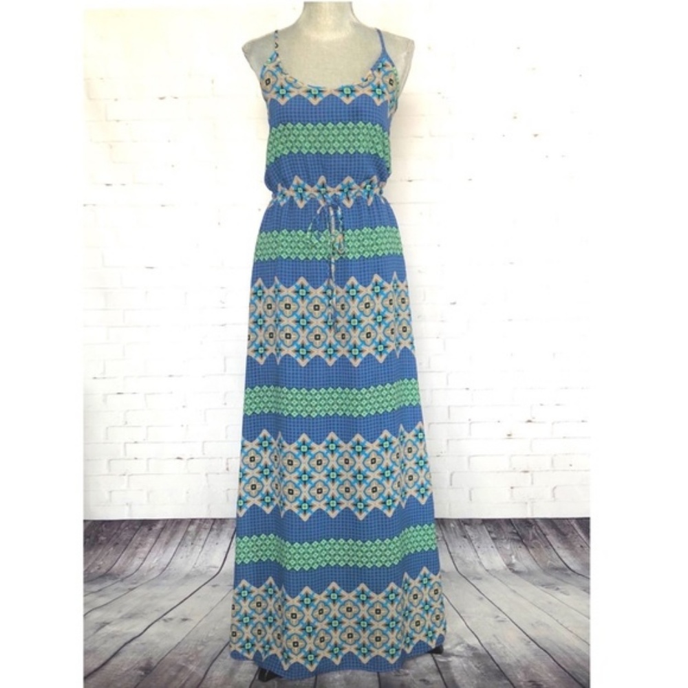 Banana Republic Print Blue Green Maxi Dress